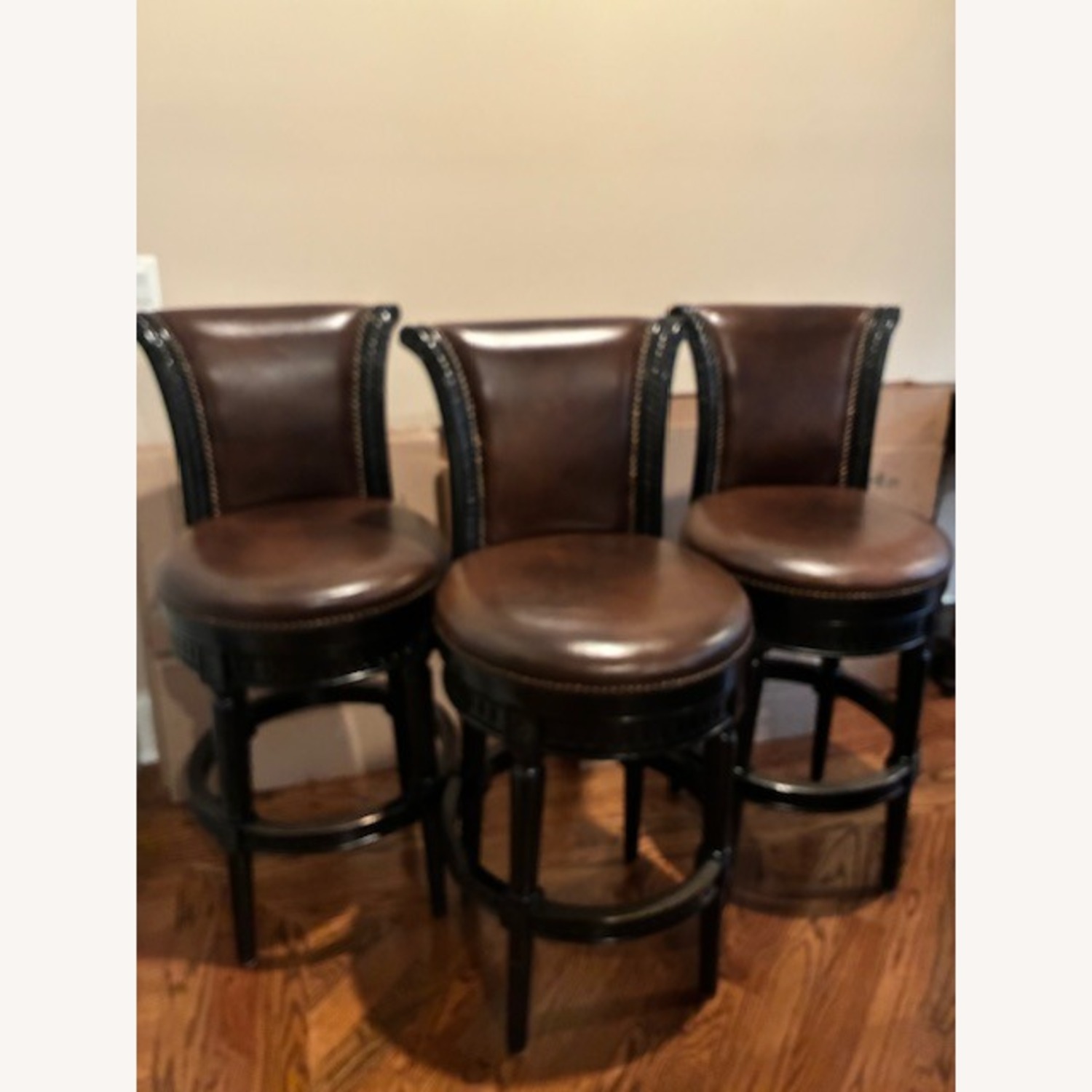 Frontgate Covington Dark Brown Leather Bar Stools - image-1