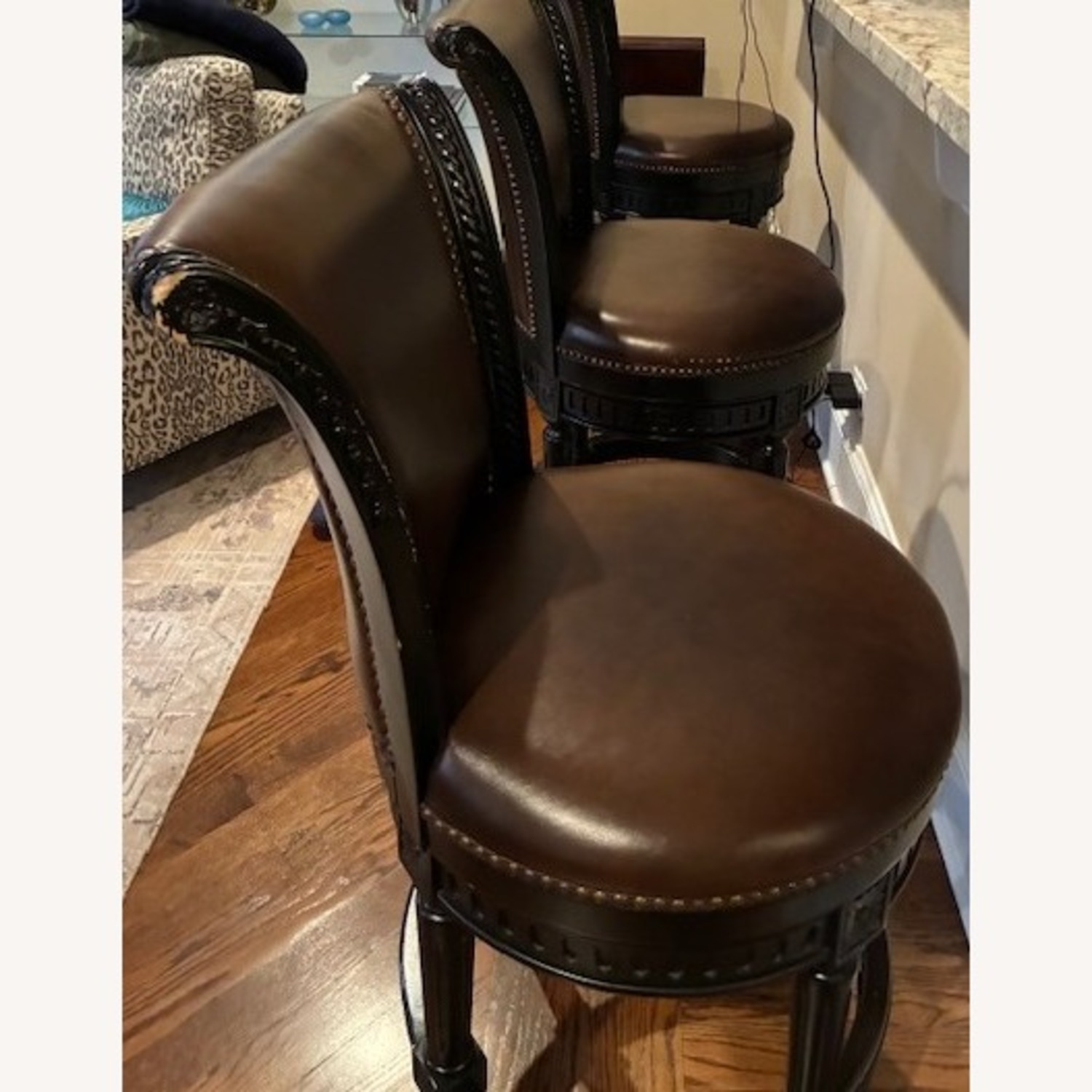 Frontgate Covington Dark Brown Leather Bar Stools - image-3