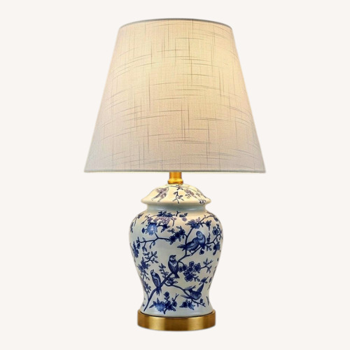 Used Asian Blue White Classic Floral Table Lamp  for sale on AptDeco