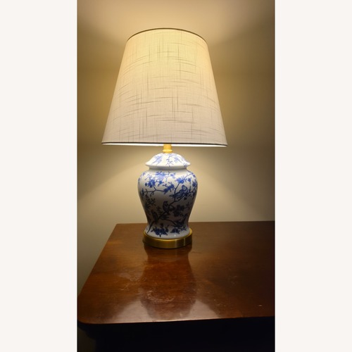 Used Asian Blue White Classic Floral Table Lamp  for sale on AptDeco