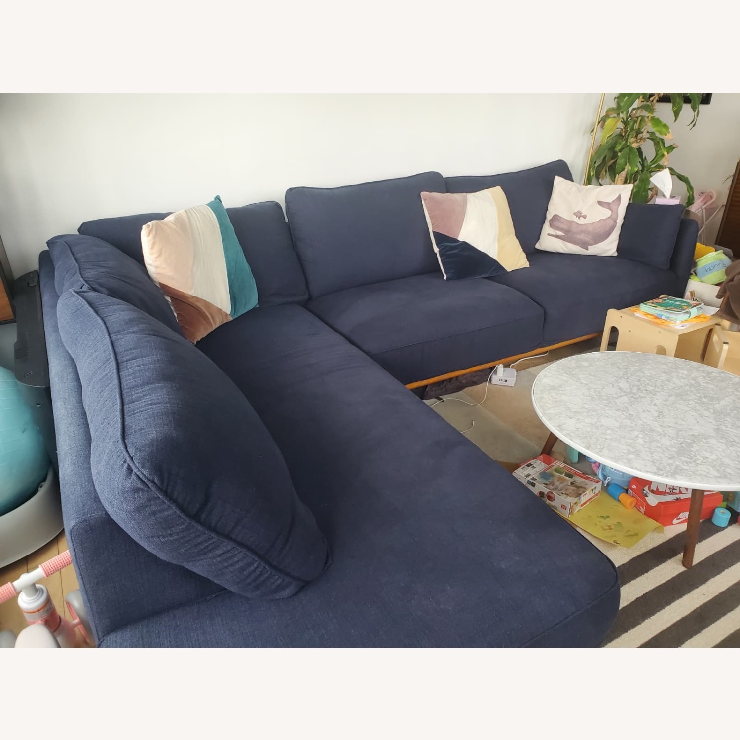 Macy's Blue Fabric 2 Piece Sectional - image-1