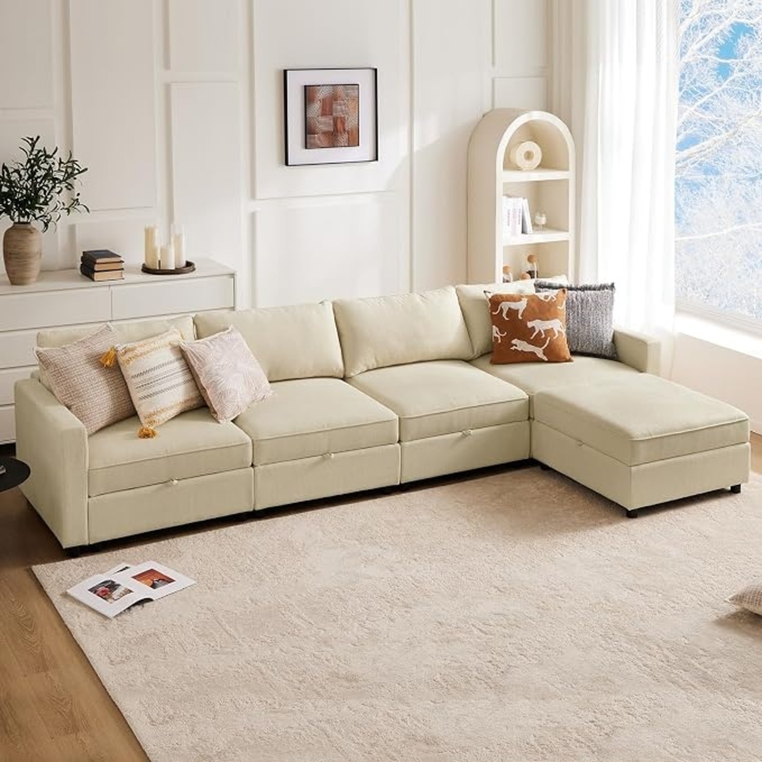 Beige Sectional Couch With Chaise - image-4