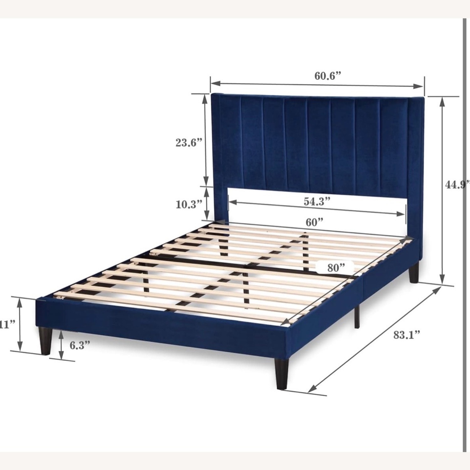 Blue Fabric Queen Bed - image-2