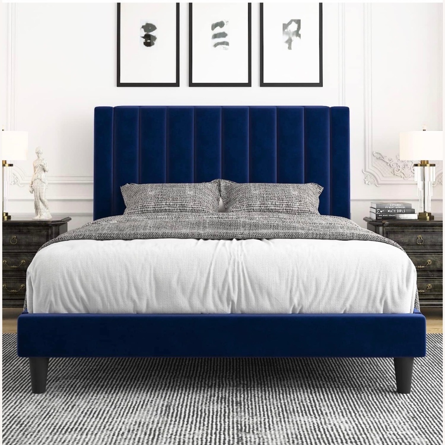 Blue Fabric Queen Bed - image-4