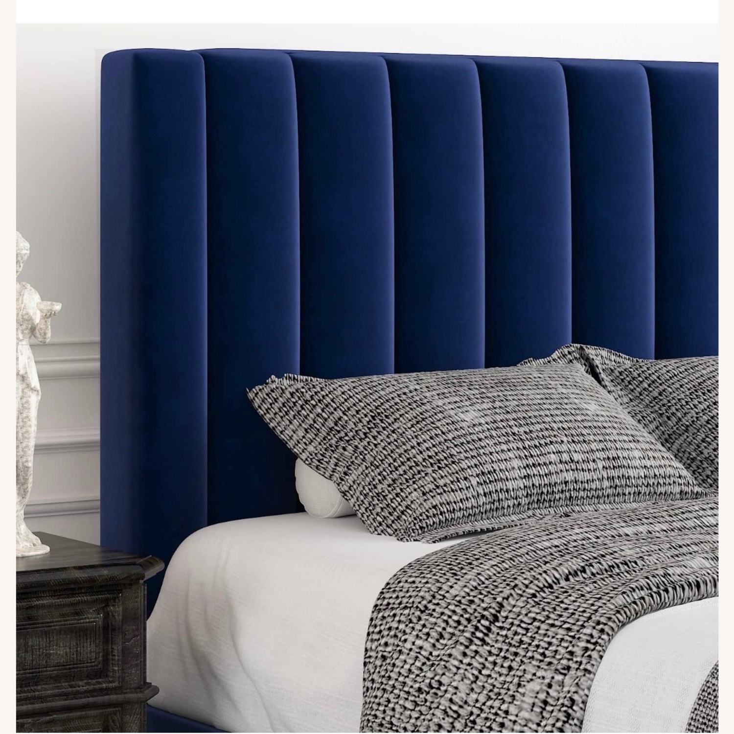 Blue Fabric Queen Bed - image-3