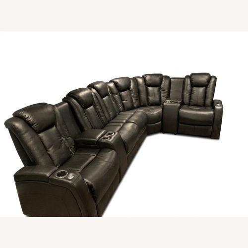 Used SeatCraft Entrada Black Leather Powered Sectional for sale on AptDeco