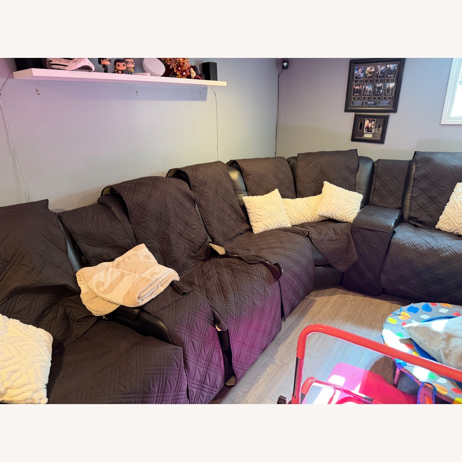 SeatCraft Entrada Black Leather Powered Sectional - image-2