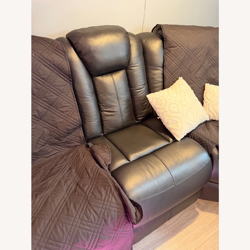 Used SeatCraft Entrada Black Leather Powered Sectional for sale on AptDeco