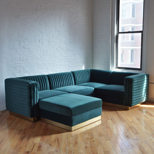 Used Green Velvet 3+ Piece Sectional for sale on AptDeco