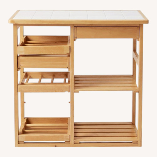 Used Vintage White Oak Wood Bar Cart with Wheels for sale on AptDeco