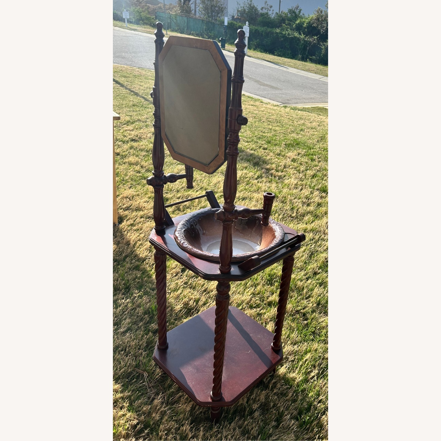 Antique Mahogany Wood Washbasin with Mirror - image-3