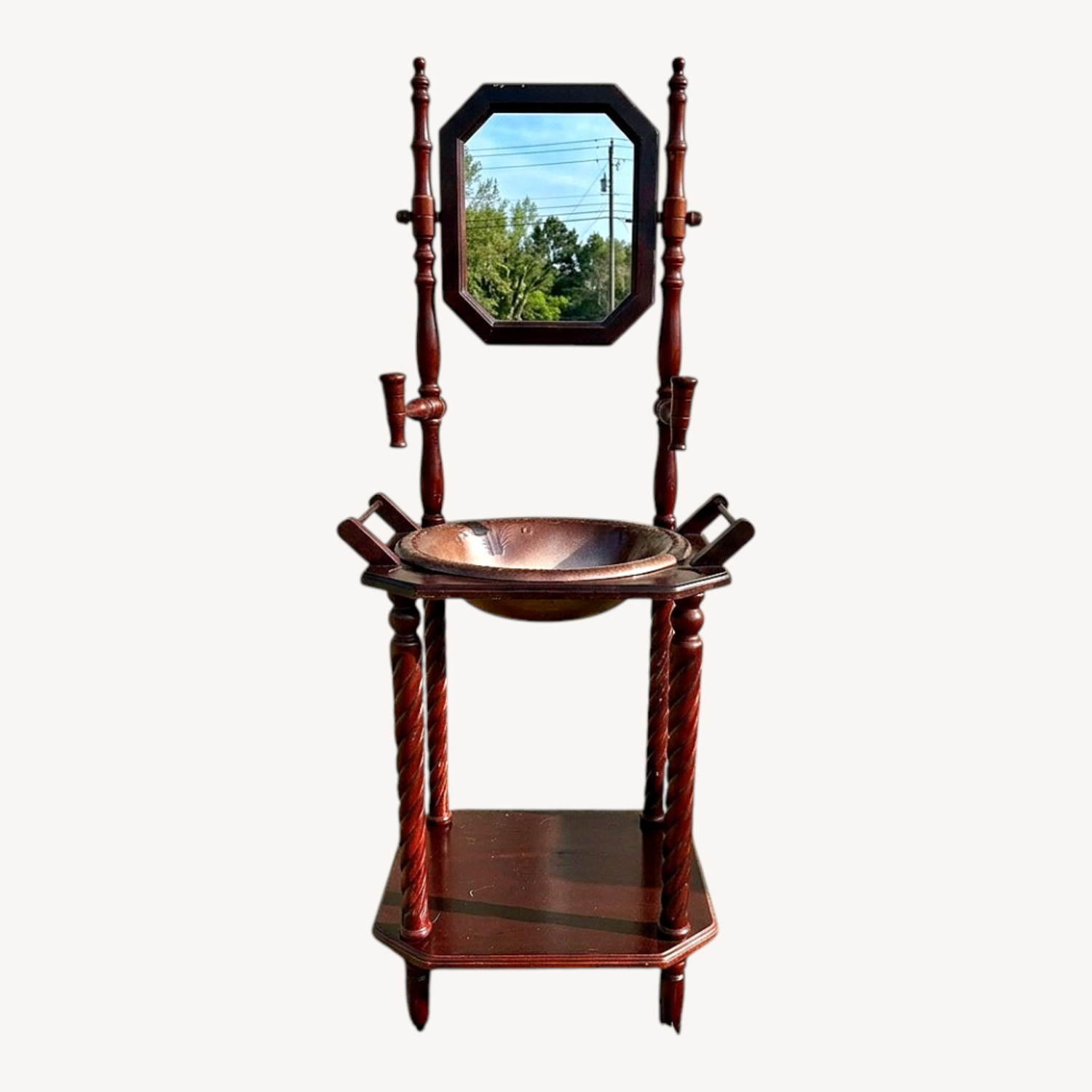 Antique Mahogany Wood Washbasin with Mirror - image-0