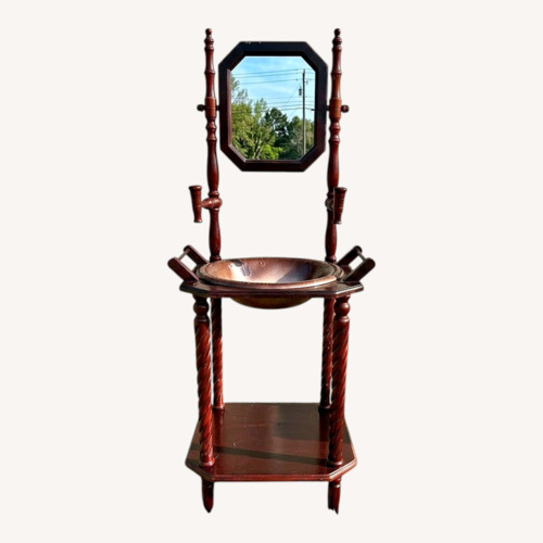 Used Antique Mahogany Wood Washbasin with Mirror for sale on AptDeco