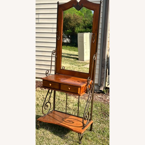 Used Vintage Oak Wood Dresser/Vanity With Mirror for sale on AptDeco