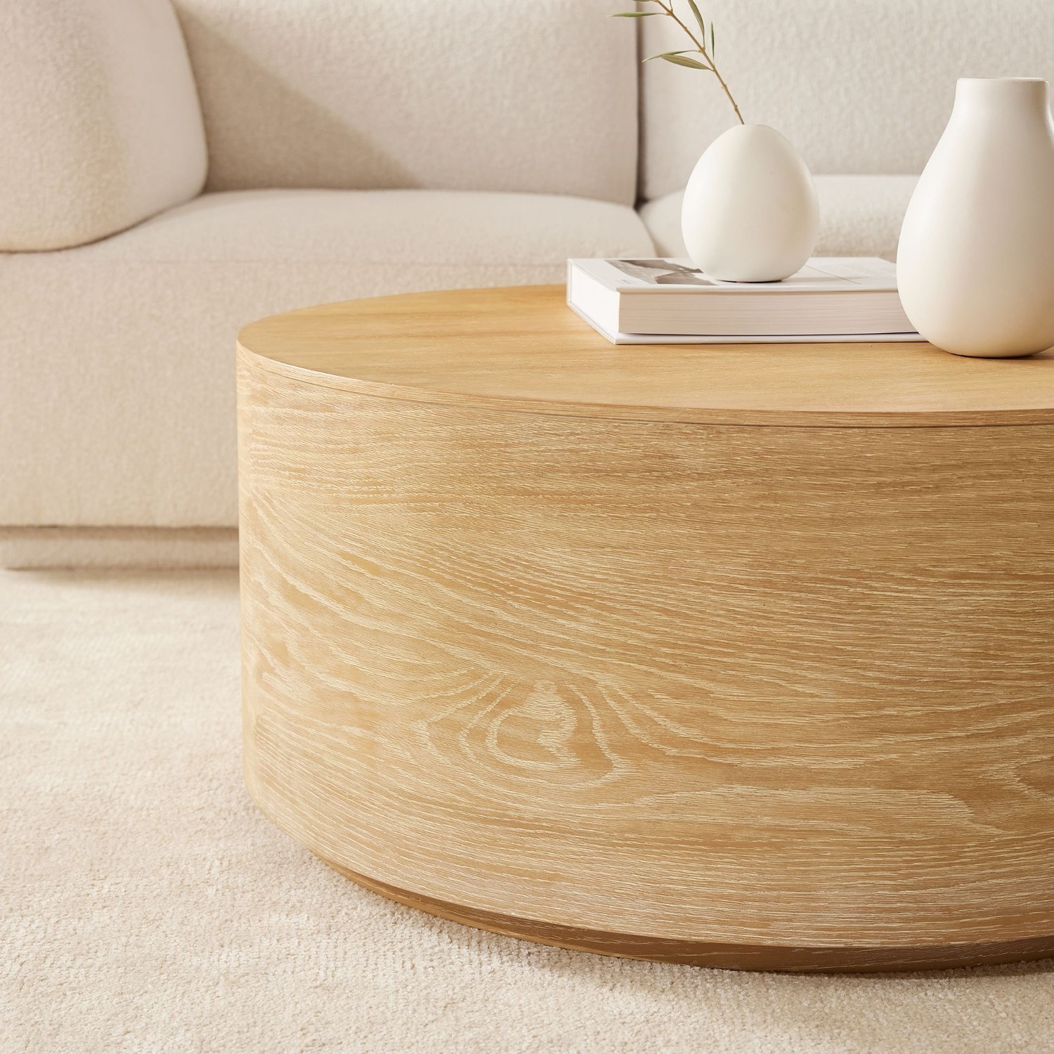 West Elm Volume Round Drum Coffee Table Wood - image-6