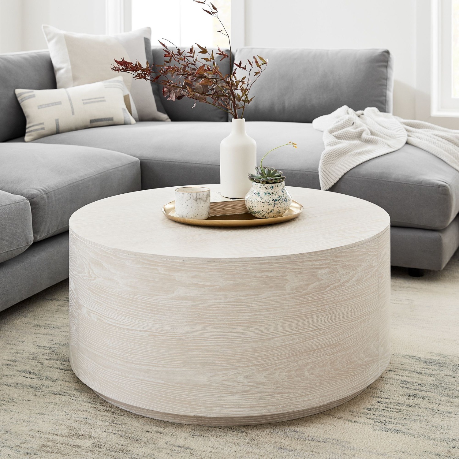 West Elm Volume Round Drum Coffee Table Wood - image-4