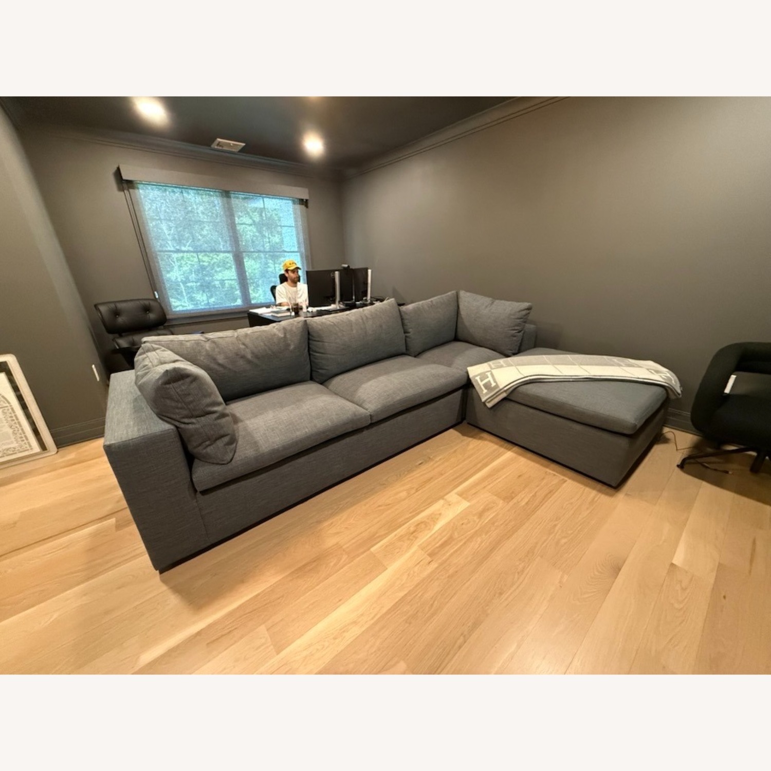 West Elm Harmony Dark Gray Linen 3+ Piece Sectional - image-2