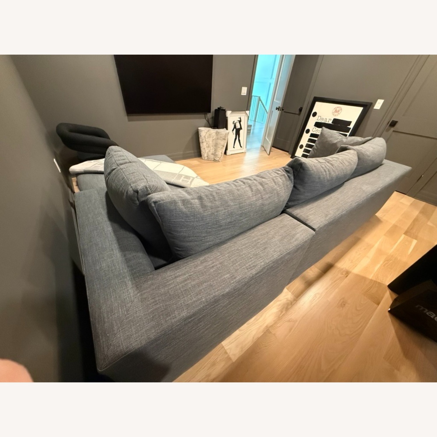 West Elm Harmony Dark Gray Linen 3+ Piece Sectional - image-3