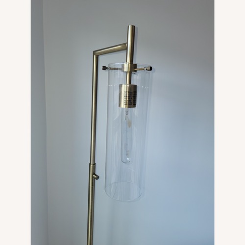 Used Pottery Barn Glass Tube Floor Lamp, Antique Brass for sale on AptDeco