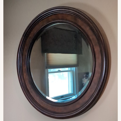 Used Ethan Allen Wood and Leather Wall Mirror for sale on AptDeco