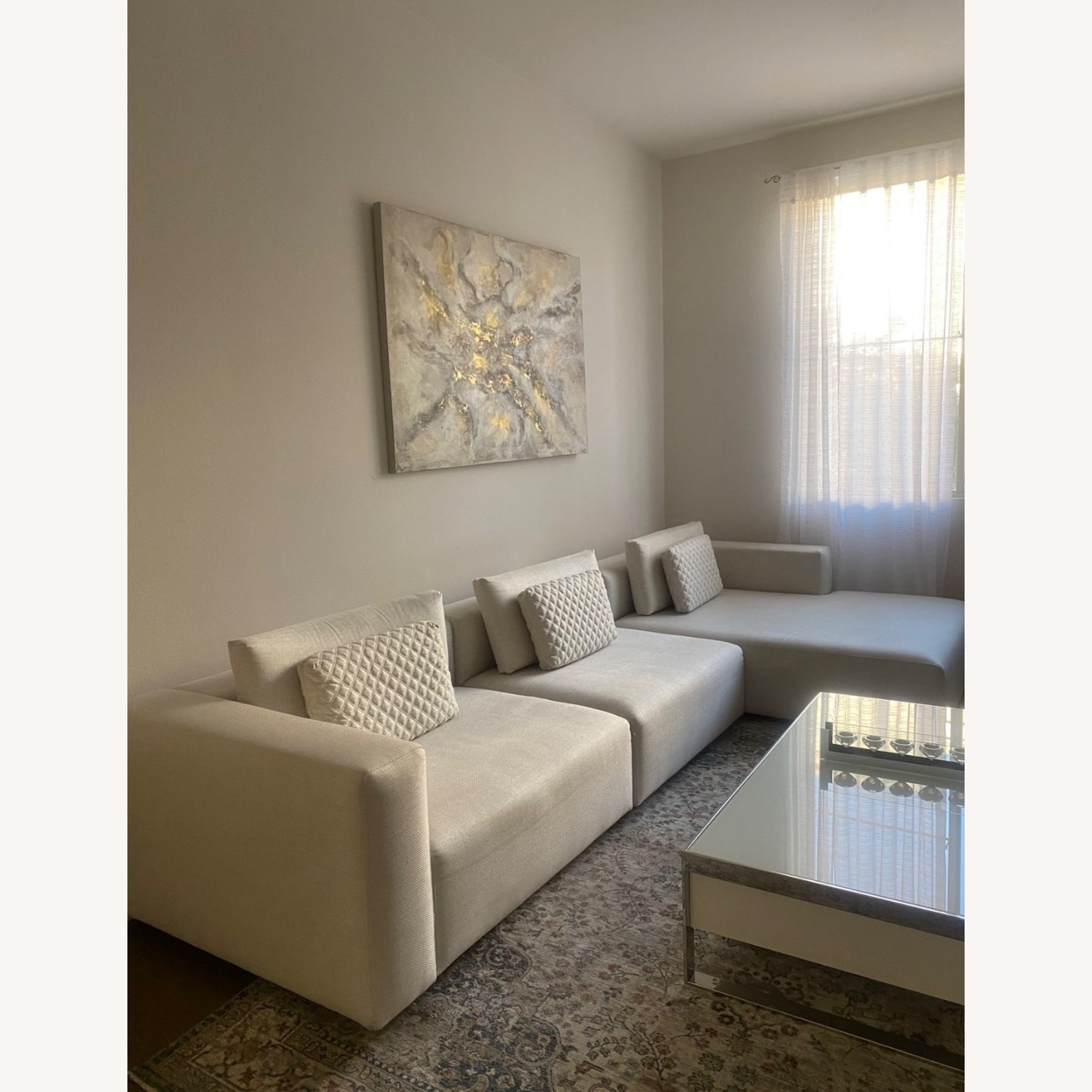 White Fabric 3+ Piece Sectional - image-4