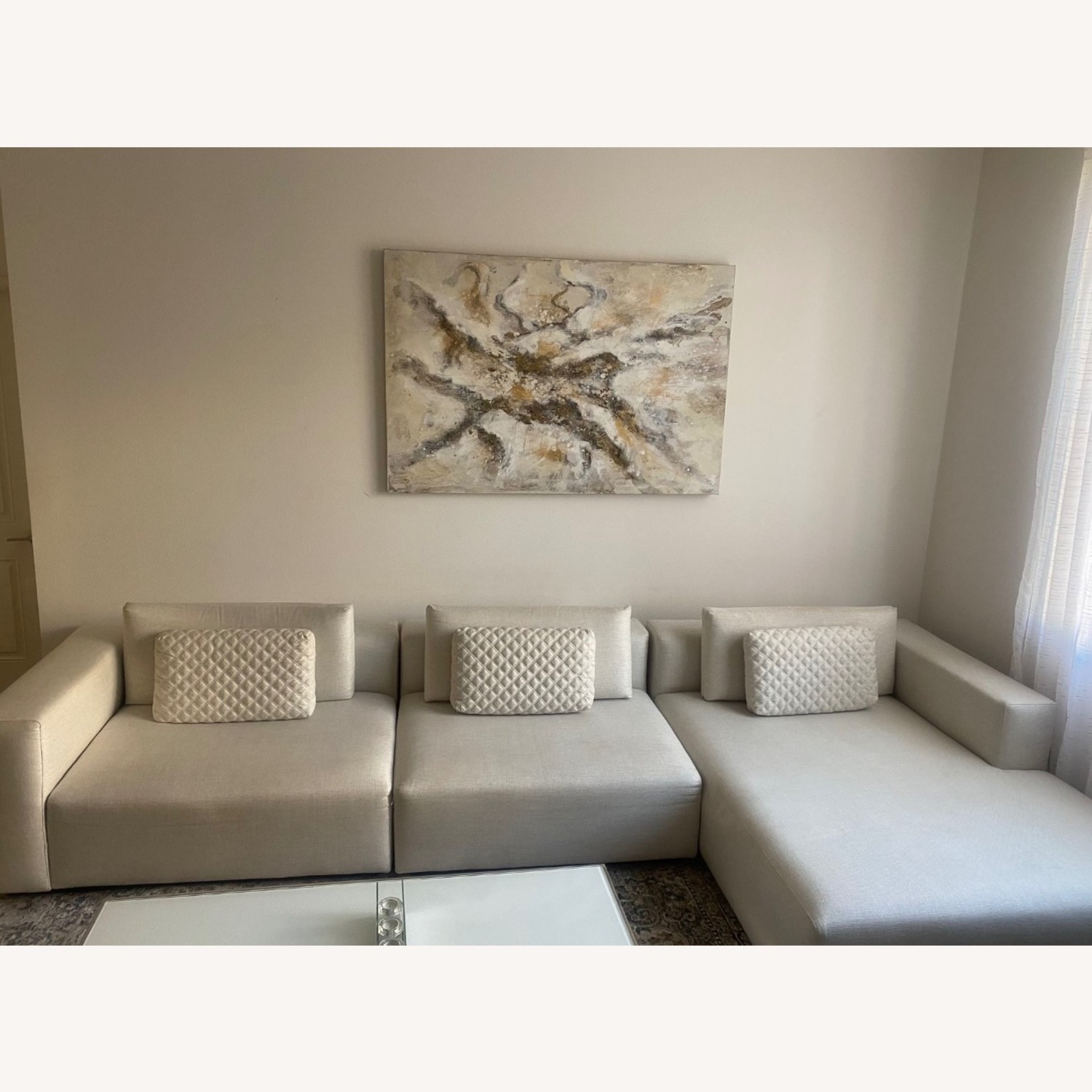 White Fabric 3+ Piece Sectional - image-3
