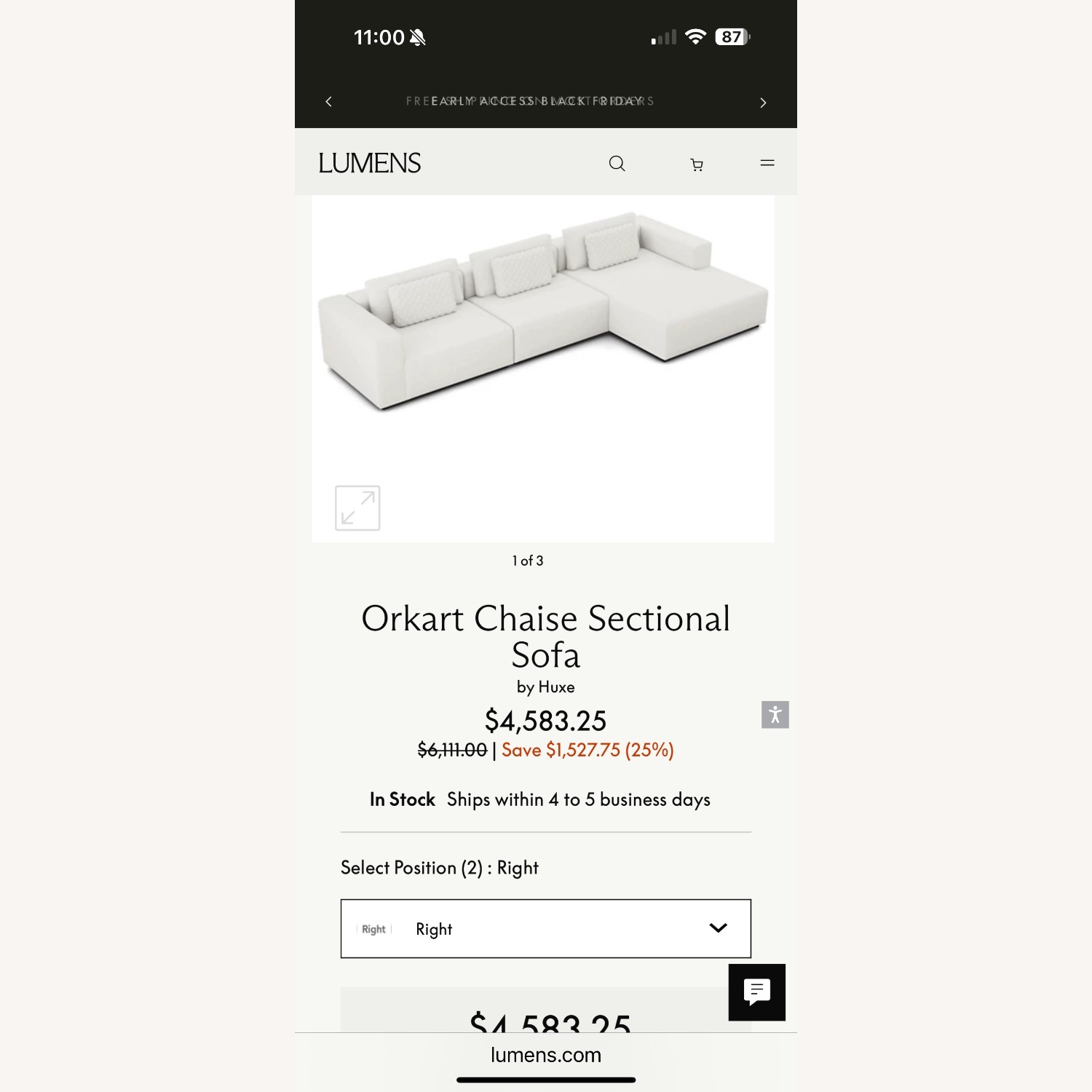 White Fabric 3+ Piece Sectional - image-5