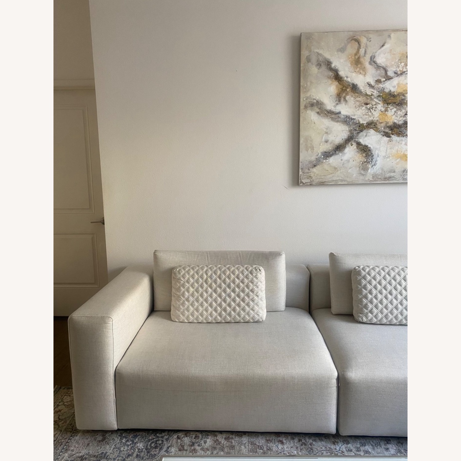 White Fabric 3+ Piece Sectional - image-2