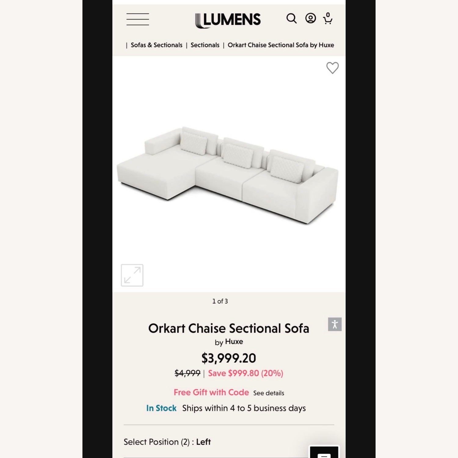 White Fabric 3+ Piece Sectional - image-6