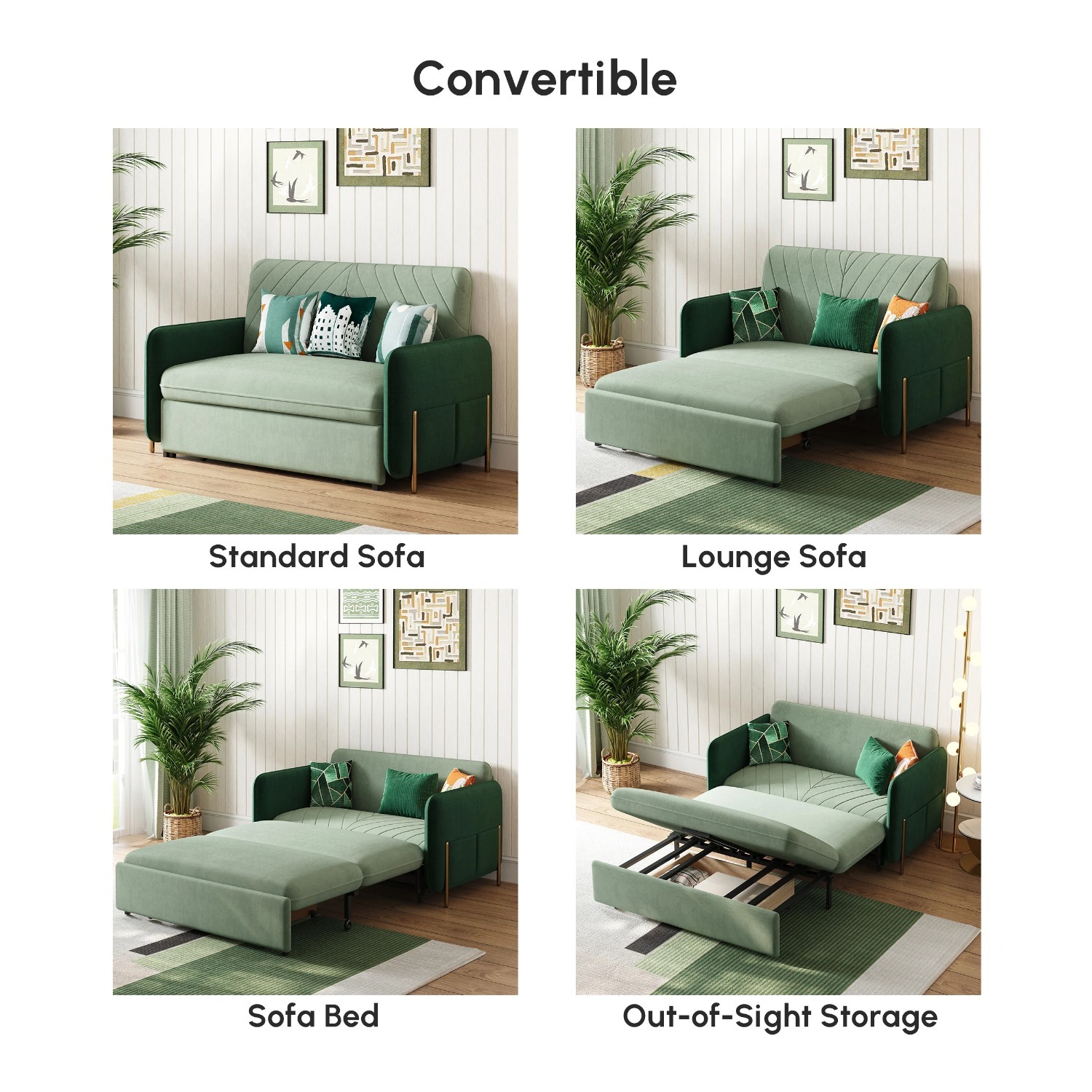 Wayfair Green Velvet Sleeper Sofa Twin 53" - image-3