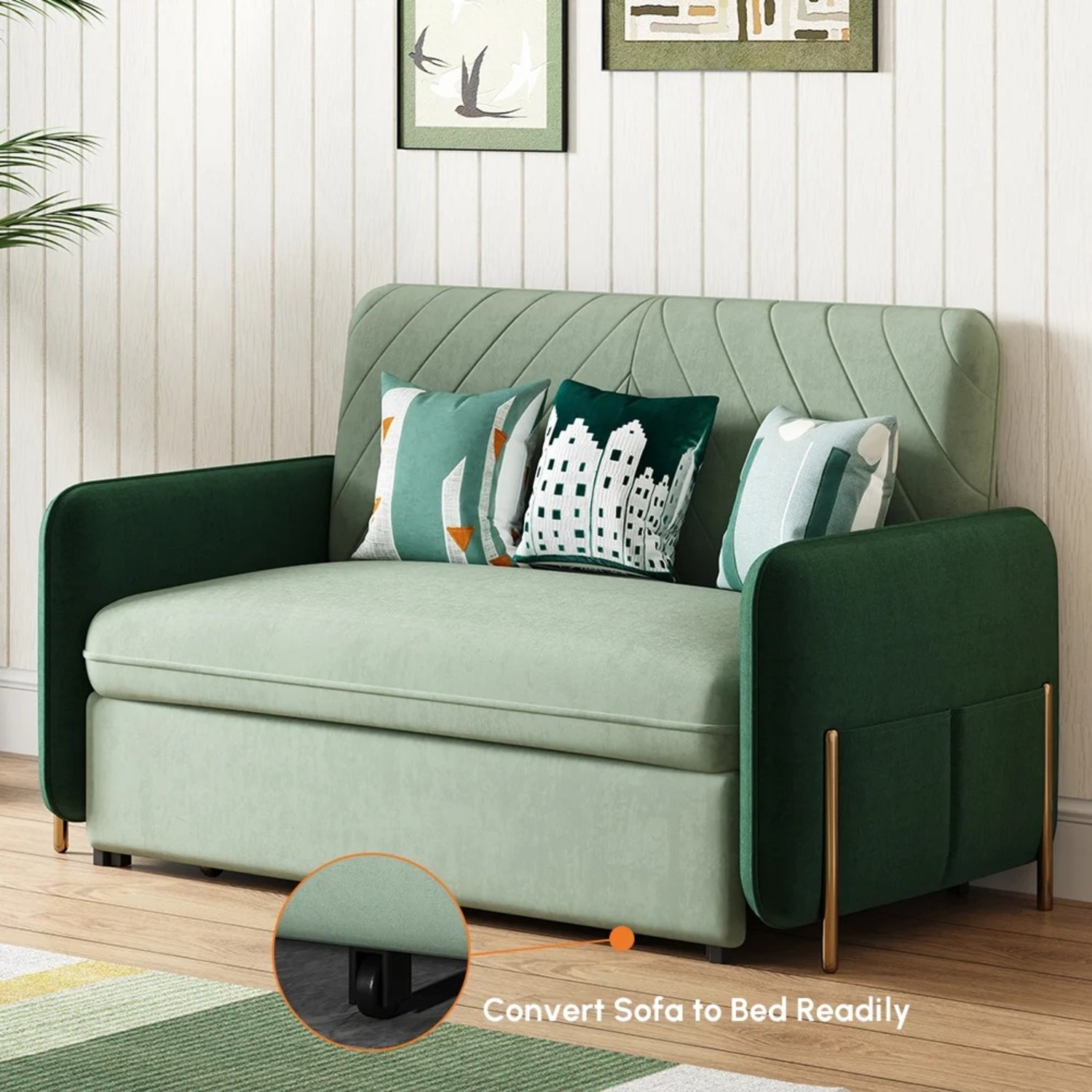 Wayfair Green Velvet Sleeper Sofa Twin 53" - image-7