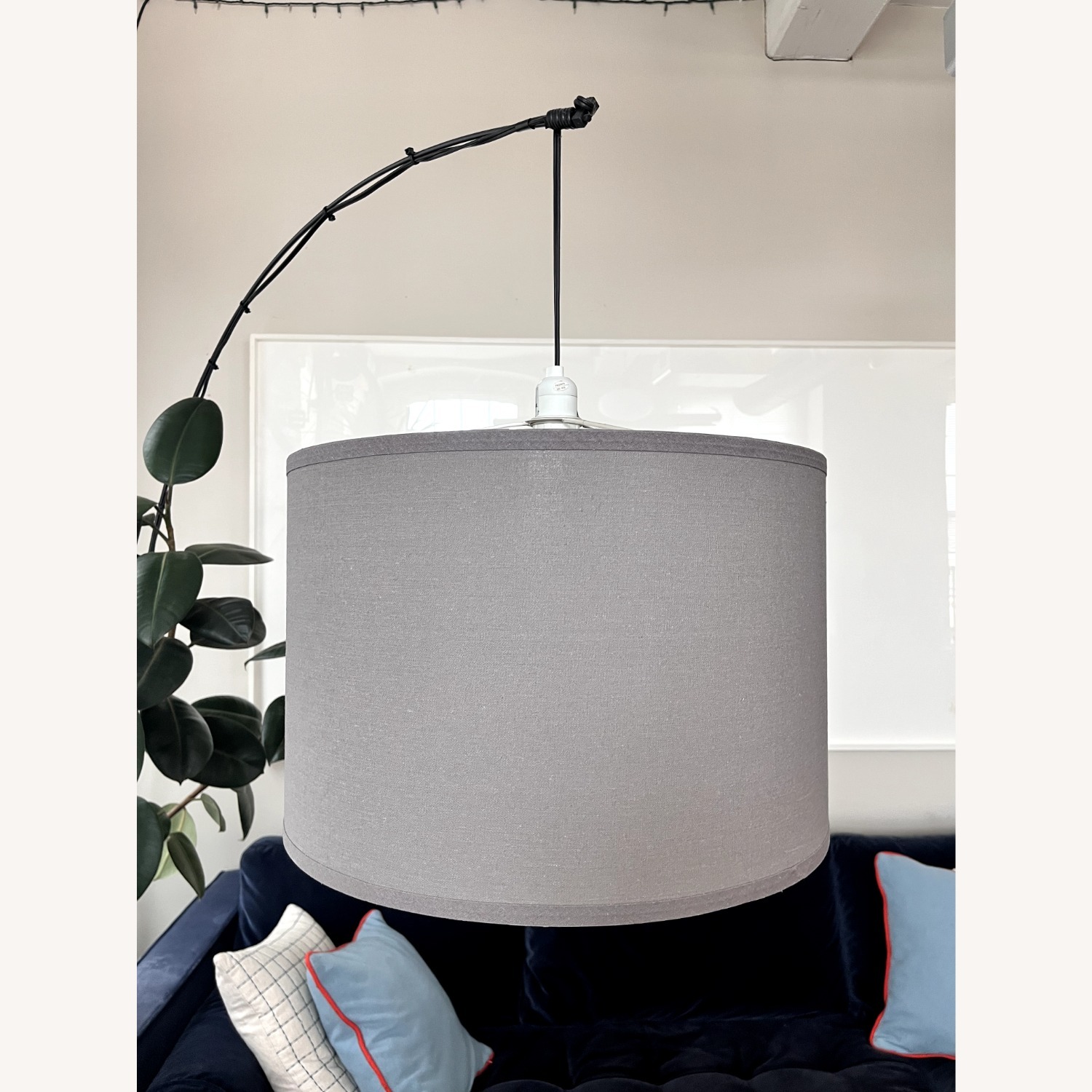 IKEA SKAFTET Arc Floor Lamp with Gray Fabric Shade - image-2