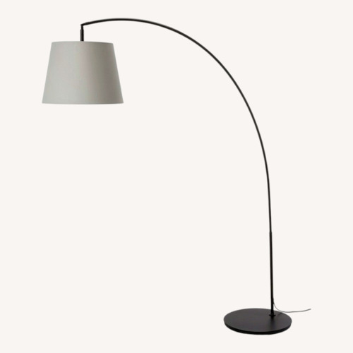 Used IKEA SKAFTET Arc Floor Lamp with Gray Fabric Shade for sale on AptDeco