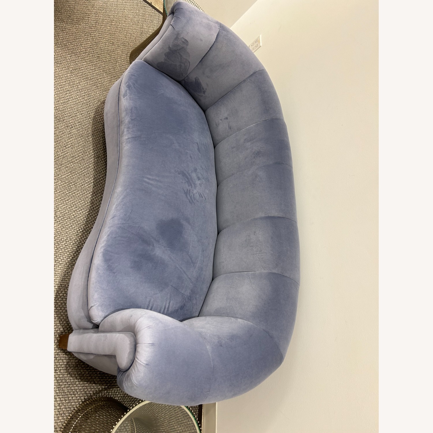 Light Gray/Blue Suede 2 Seater Sofa - image-3