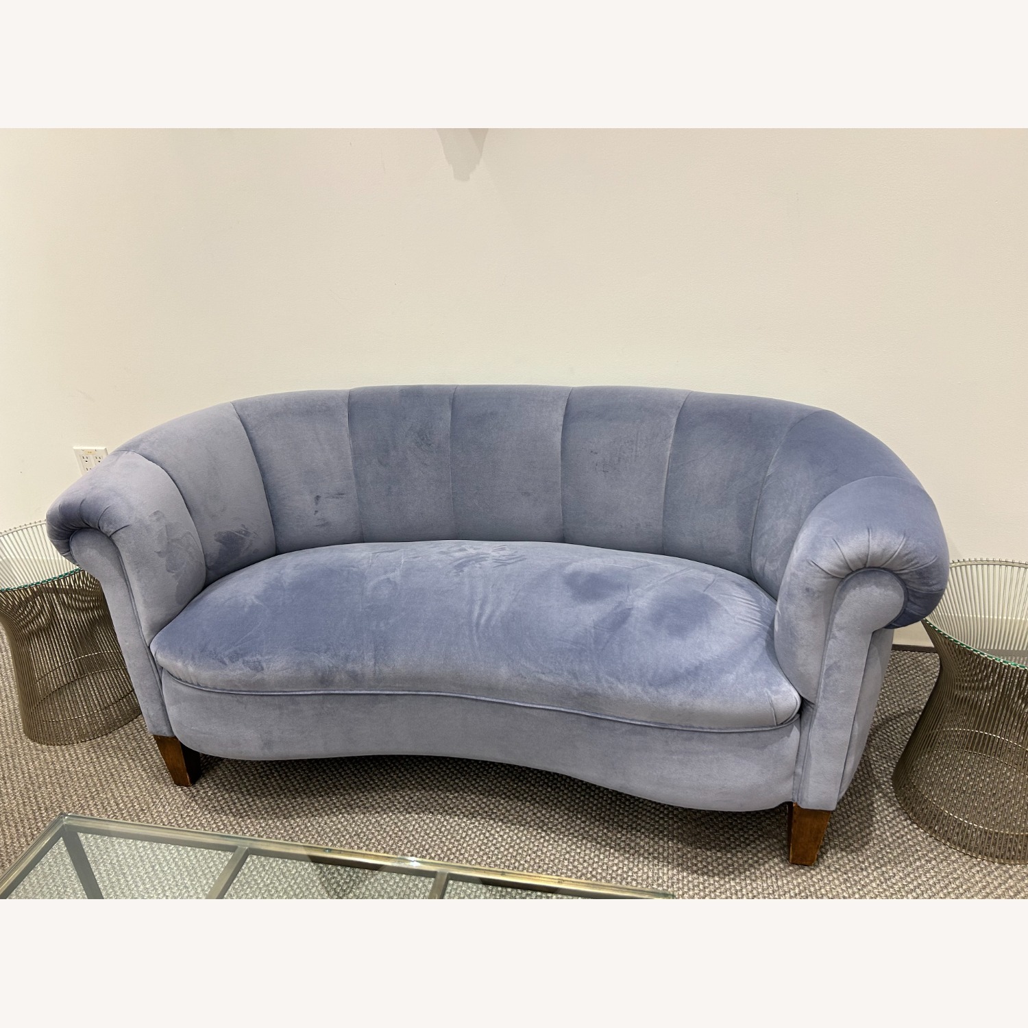 Light Gray/Blue Suede 2 Seater Sofa - image-1