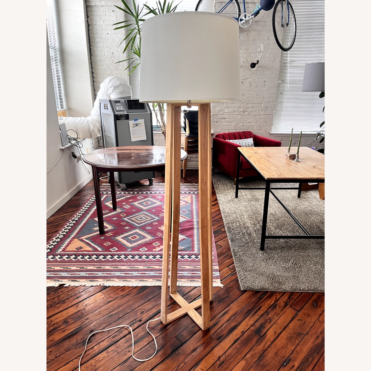 Natural Wooden Cross Base Floor Lamp - image-1