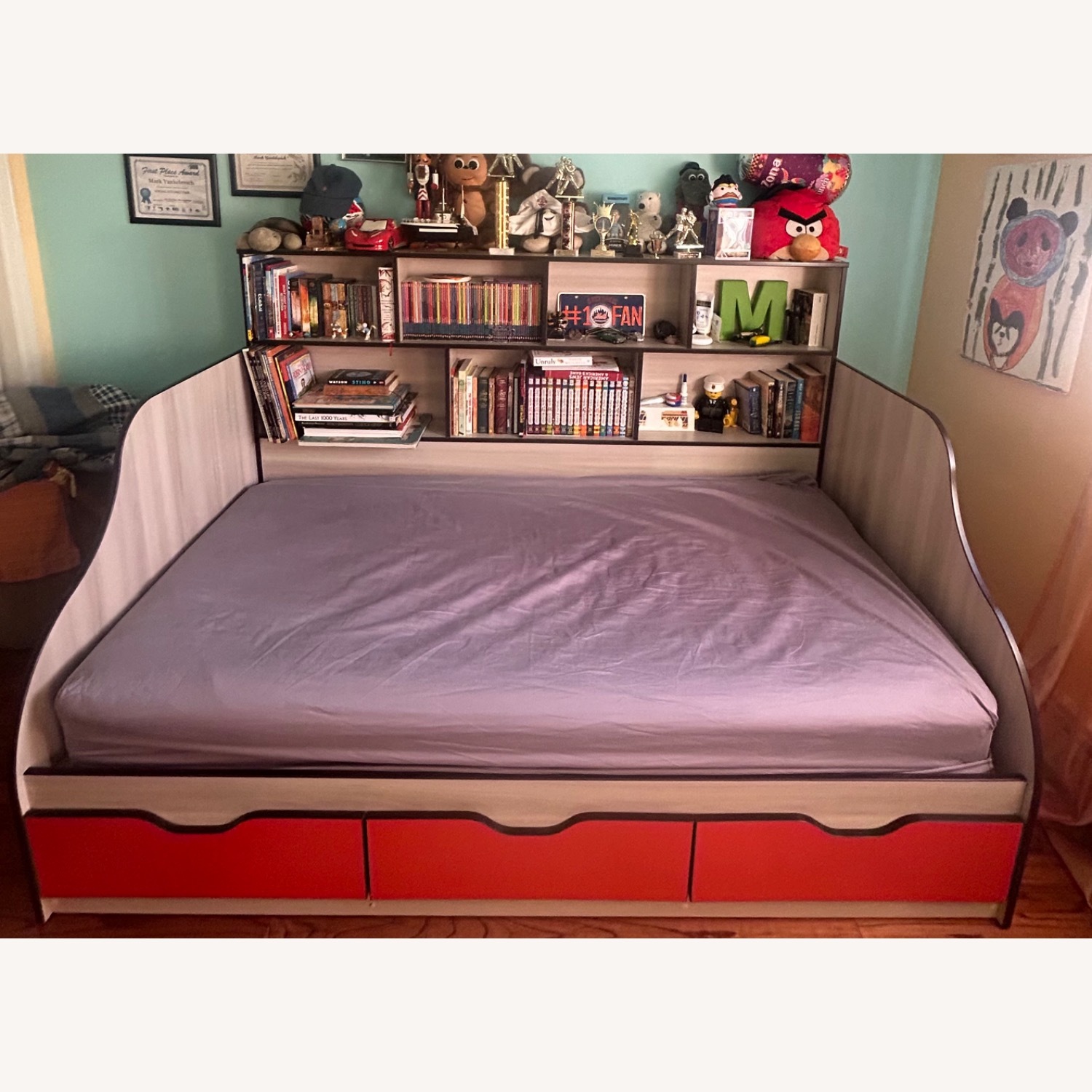 Light Gray and Orange Wood Daybed - image-4