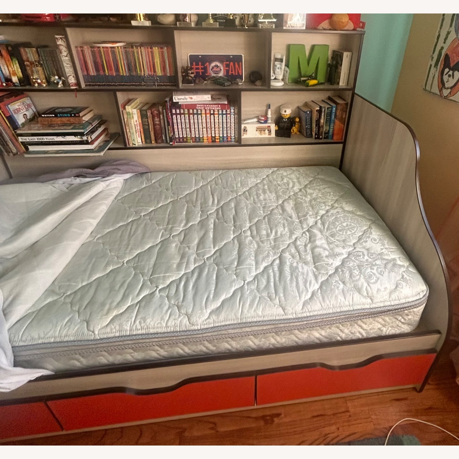 Light Gray and Orange Wood Daybed - image-5