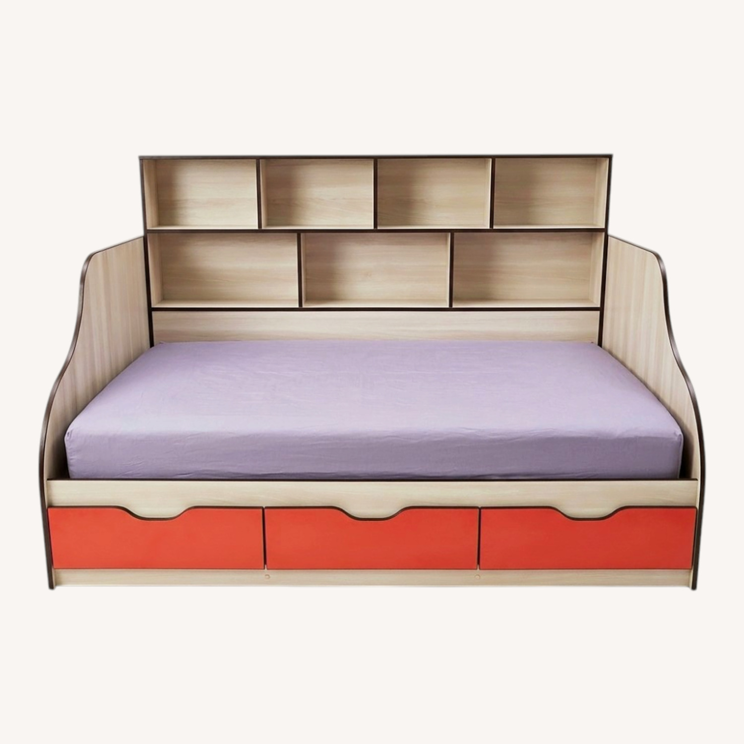 Light Gray and Orange Wood Daybed - image-0
