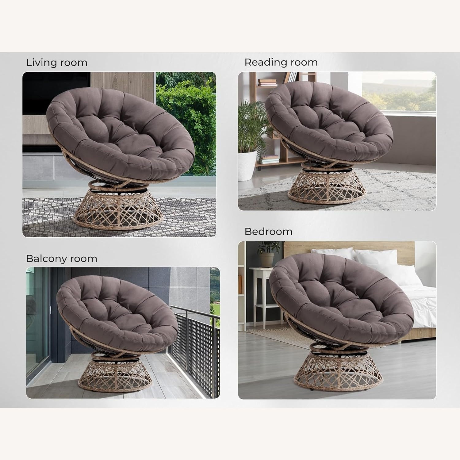 Cozy Wicker Papasan Chair - Brown Frame Gray Cushion - image-5