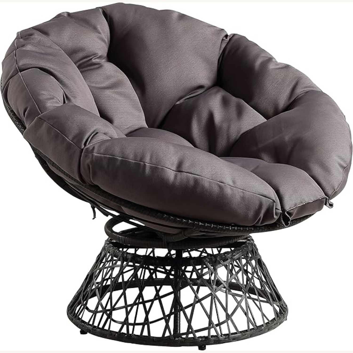 Cozy Wicker Papasan Chair - Brown Frame Gray Cushion - image-6