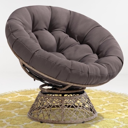 Used Cozy Wicker Papasan Chair - Brown Frame Gray Cushion for sale on AptDeco