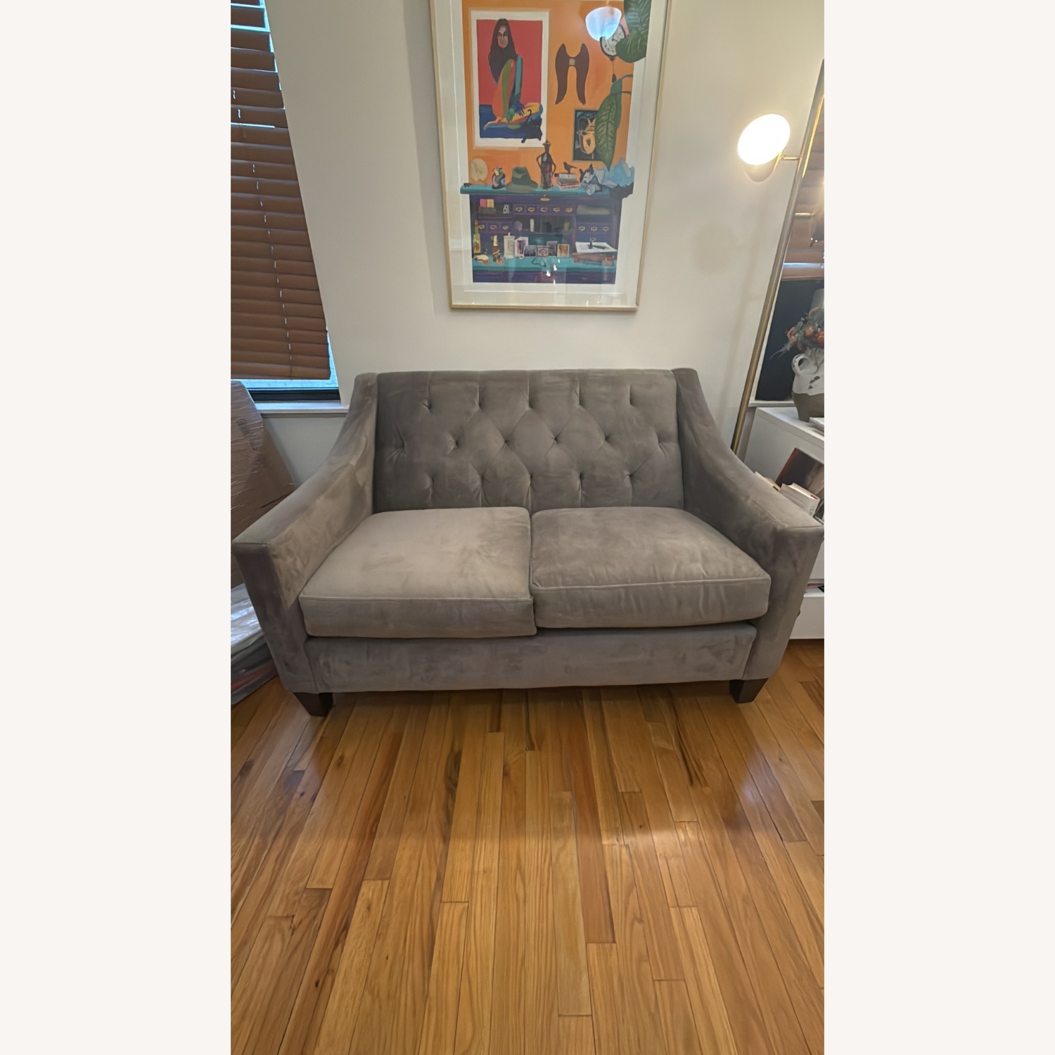 Macy's Light Gray Velvet Loveseat - image-2
