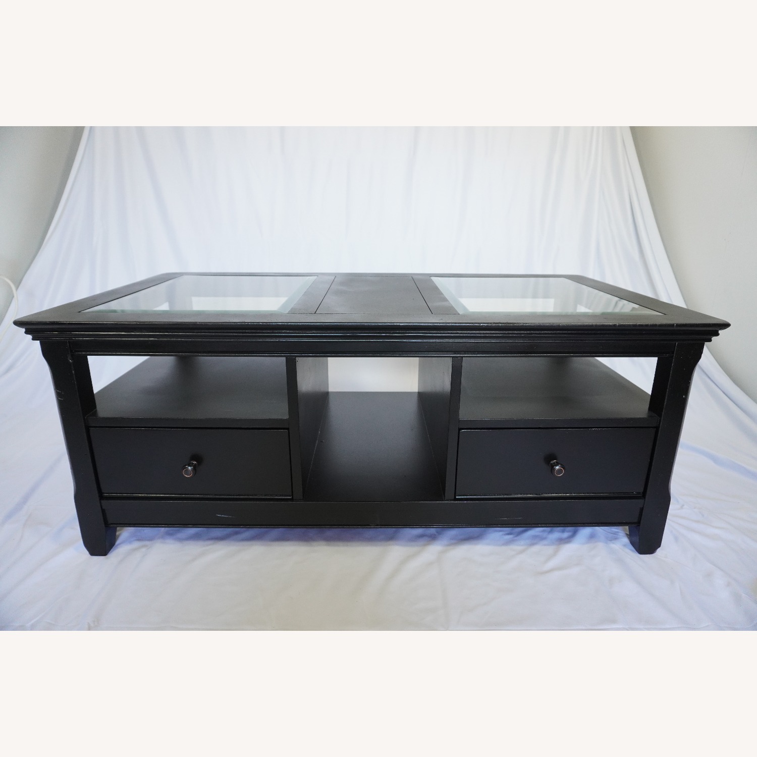 Modern Black Coffee Table – Glass Top, 2 Drawers - image-1