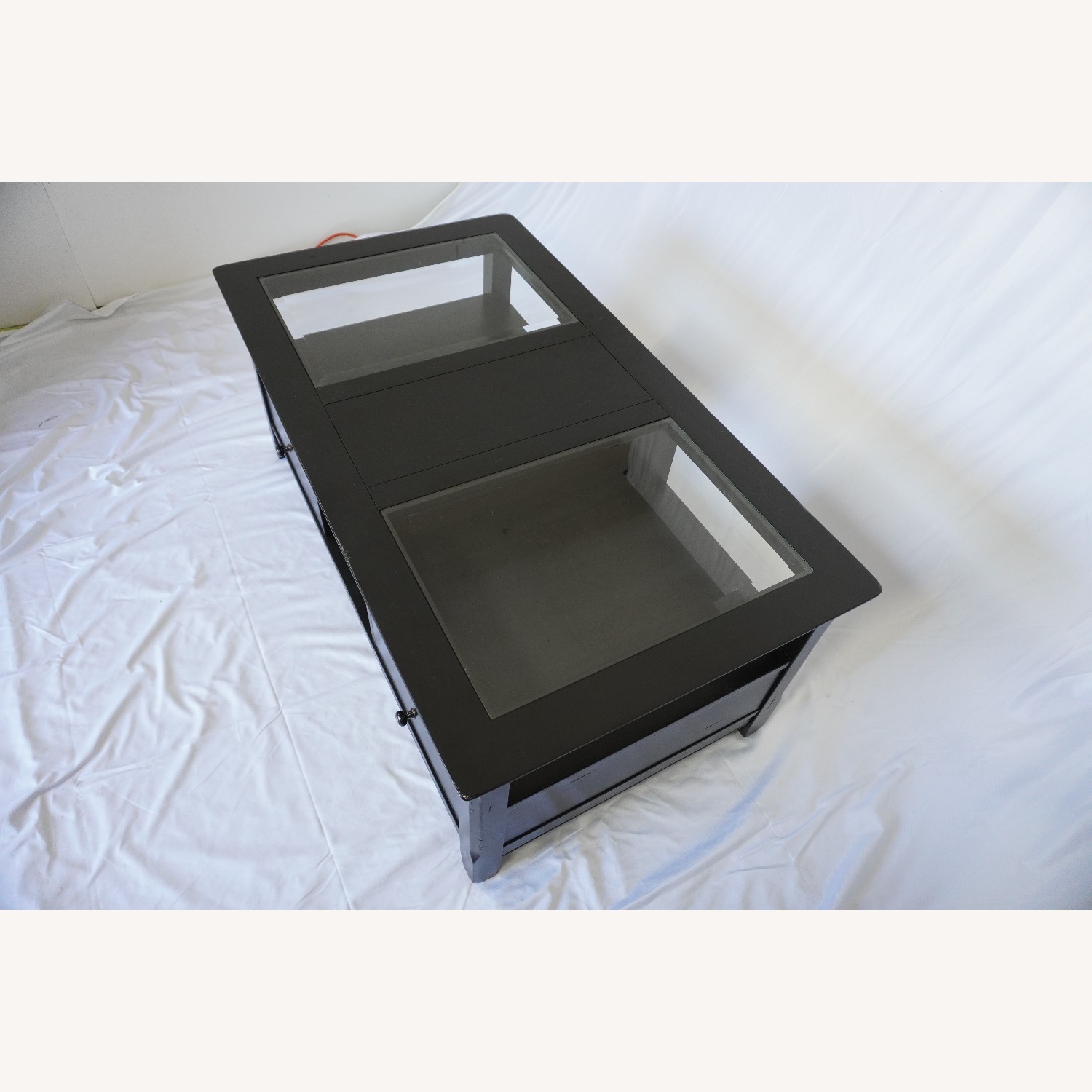 Modern Black Coffee Table – Glass Top, 2 Drawers - image-4