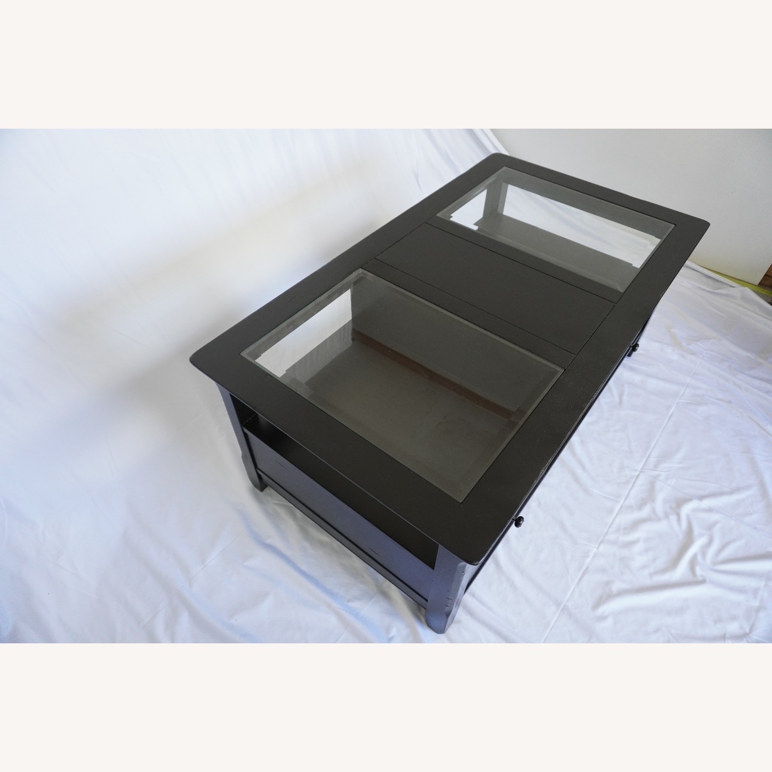 Modern Black Coffee Table – Glass Top, 2 Drawers - image-3