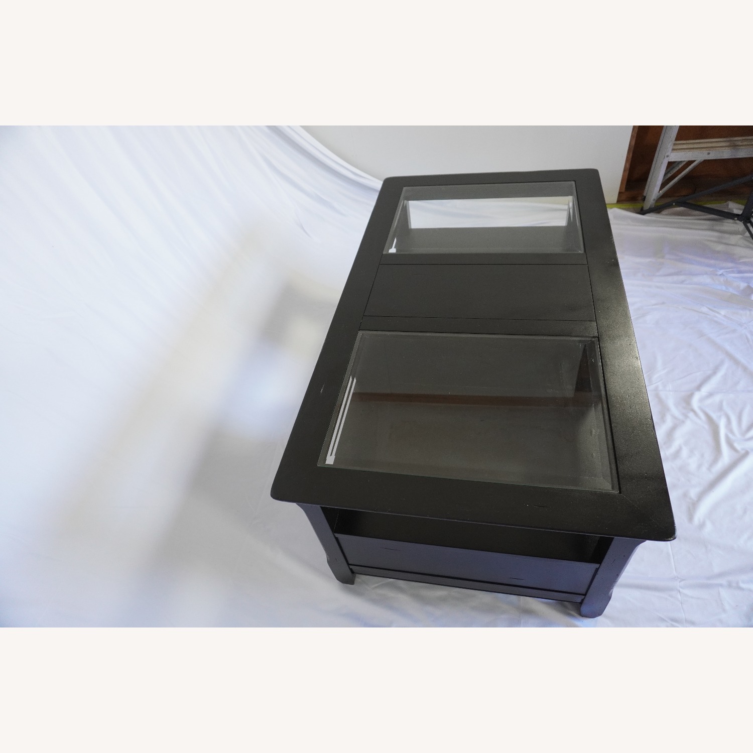 Modern Black Coffee Table – Glass Top, 2 Drawers - image-5