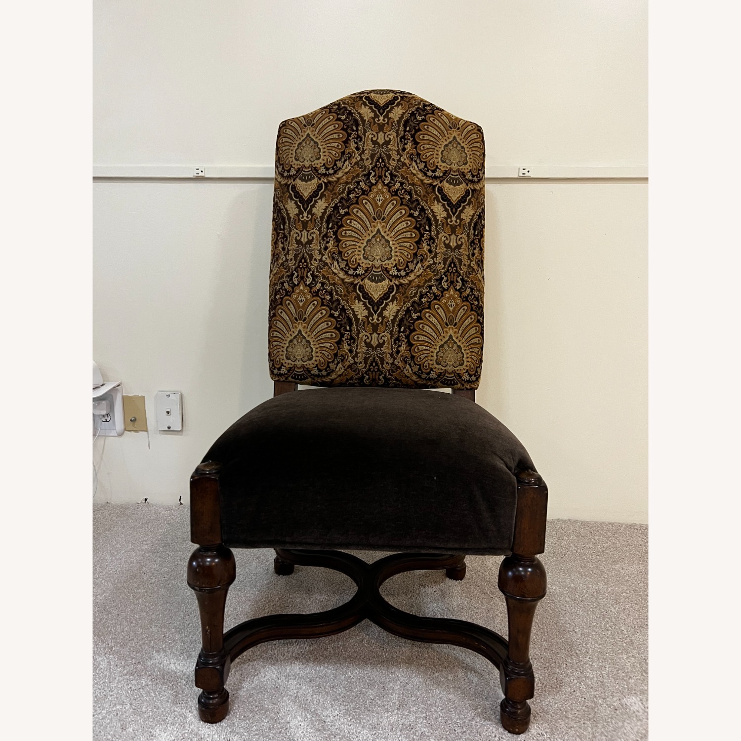 6 Comfortable Dark Brown Fabric Dining Chairs - image-2