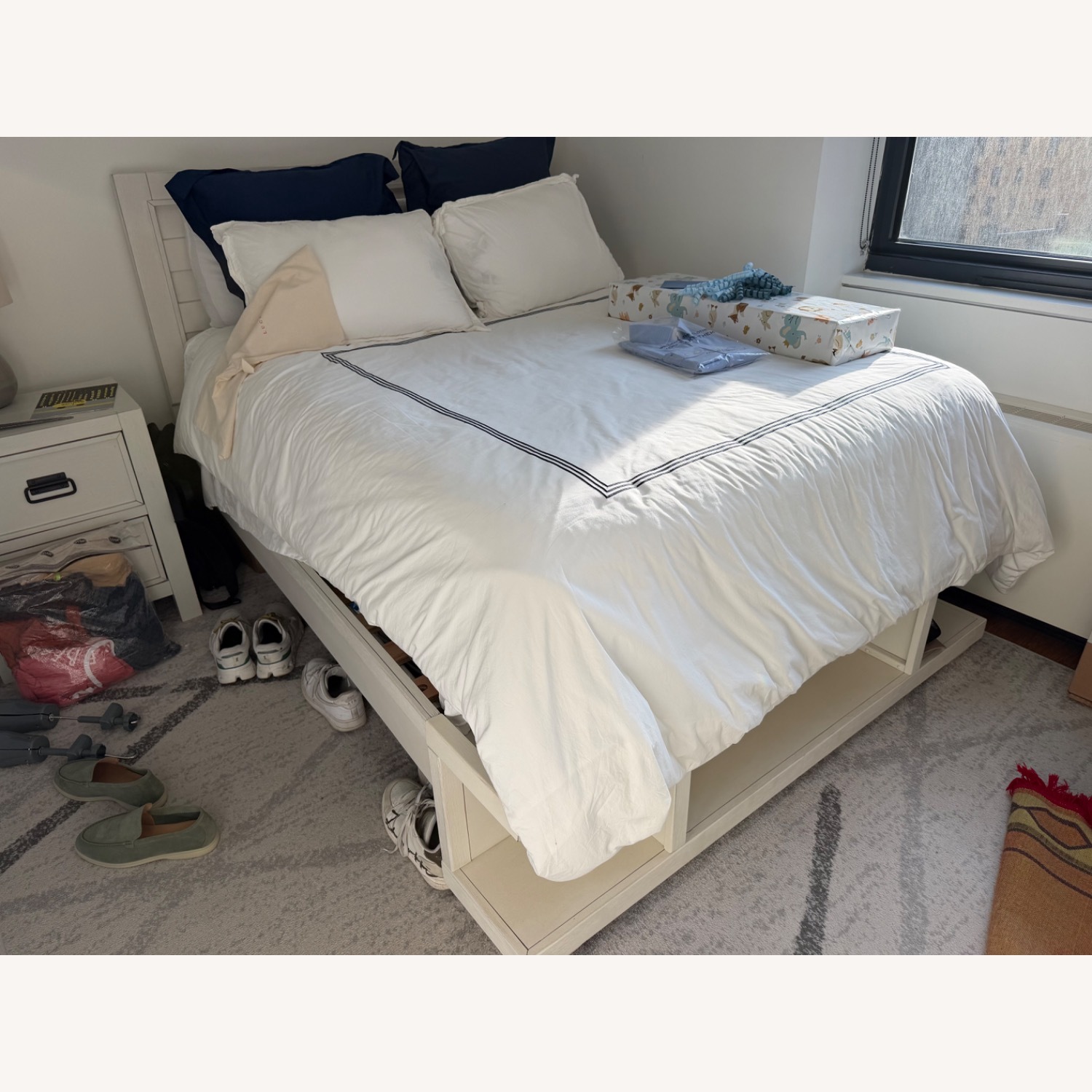 White Wood Queen Bed  - image-1