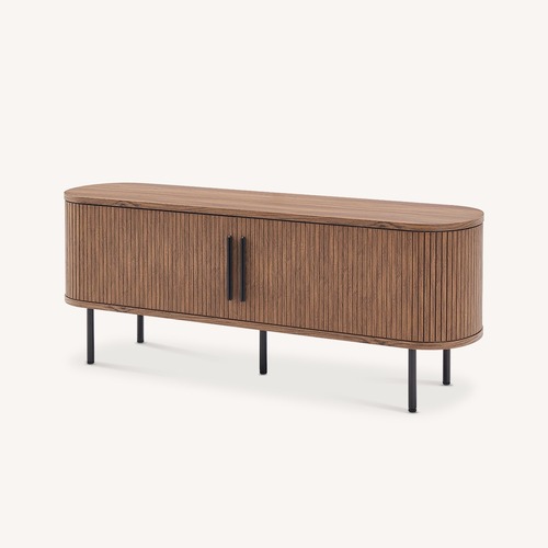 Used Quin Tambour Midcentury Modern Walnut TV Stand for sale on AptDeco